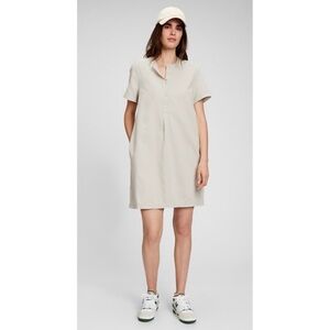 Gap Utility Popover Dress Stone Beige Tall Large Short Sleeve Pockets Buttons